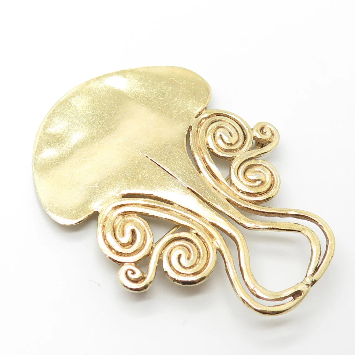 925 Sterling Silver Gold Plated Vintage Swirl Pin Brooch