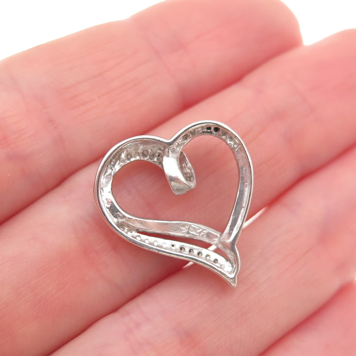 925 Sterling Silver Real Black & White Diamond Heart Mini Slide Charm Pendant