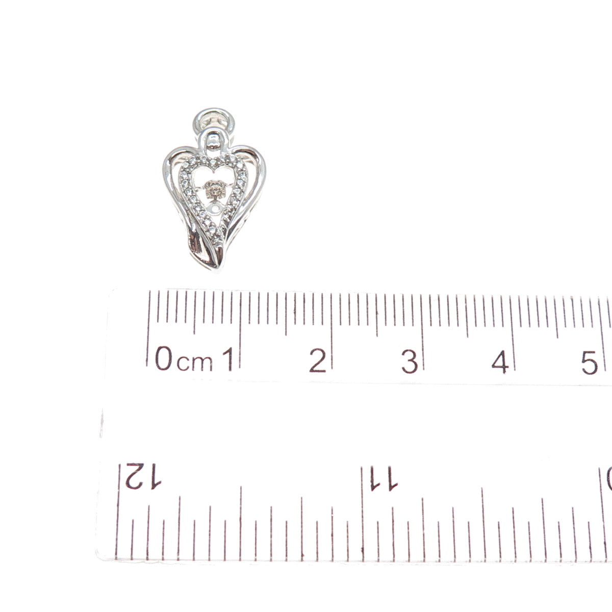 925 Sterling Silver Round-Cut C Z Angel Heart Minimalist Slide Pendant