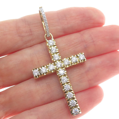 925 Sterling Silver Gold Plated Round-Cut Shaped C Z Cross Pendant