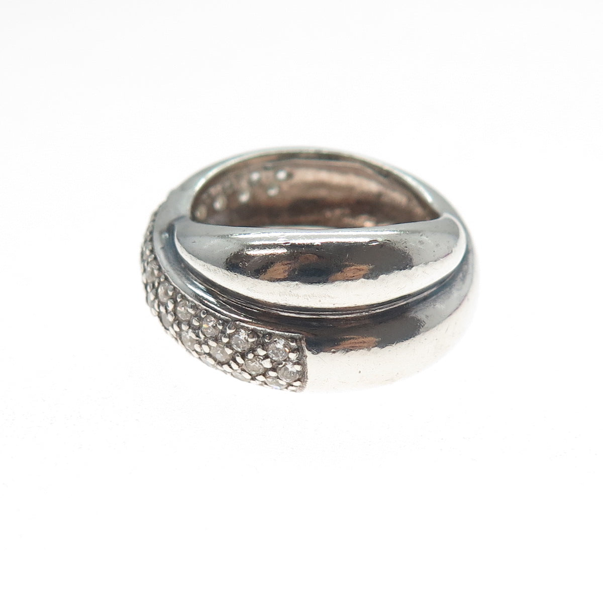 925 Sterling Silver Vintage Round-Cut C Z Crisscross Ring Size 6.75