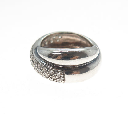925 Sterling Silver Vintage Round-Cut C Z Crisscross Ring Size 6.75