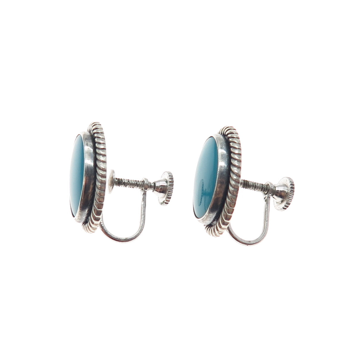 Old Pawn 925 Sterling Silver Vintage Bisbee Turquoise Tribal Screw Back Earrings