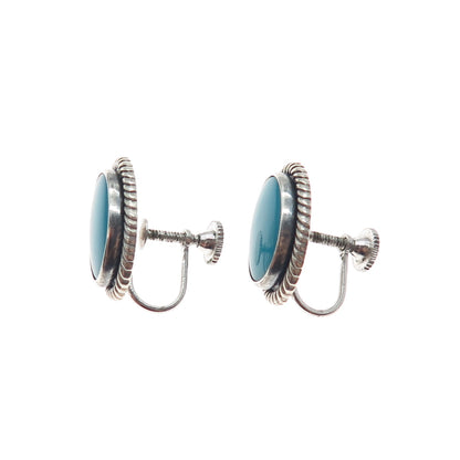 Old Pawn 925 Sterling Silver Vintage Bisbee Turquoise Tribal Screw Back Earrings