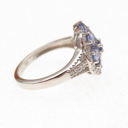 Chuck Clemency 925 Sterling Silver Real Tanzanite & White Topaz Ring Size 8