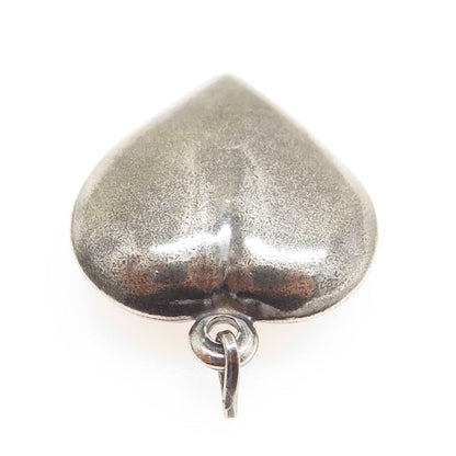 925 Sterling Silver Vintage Puffy Heart Oxidized Charm Pendant