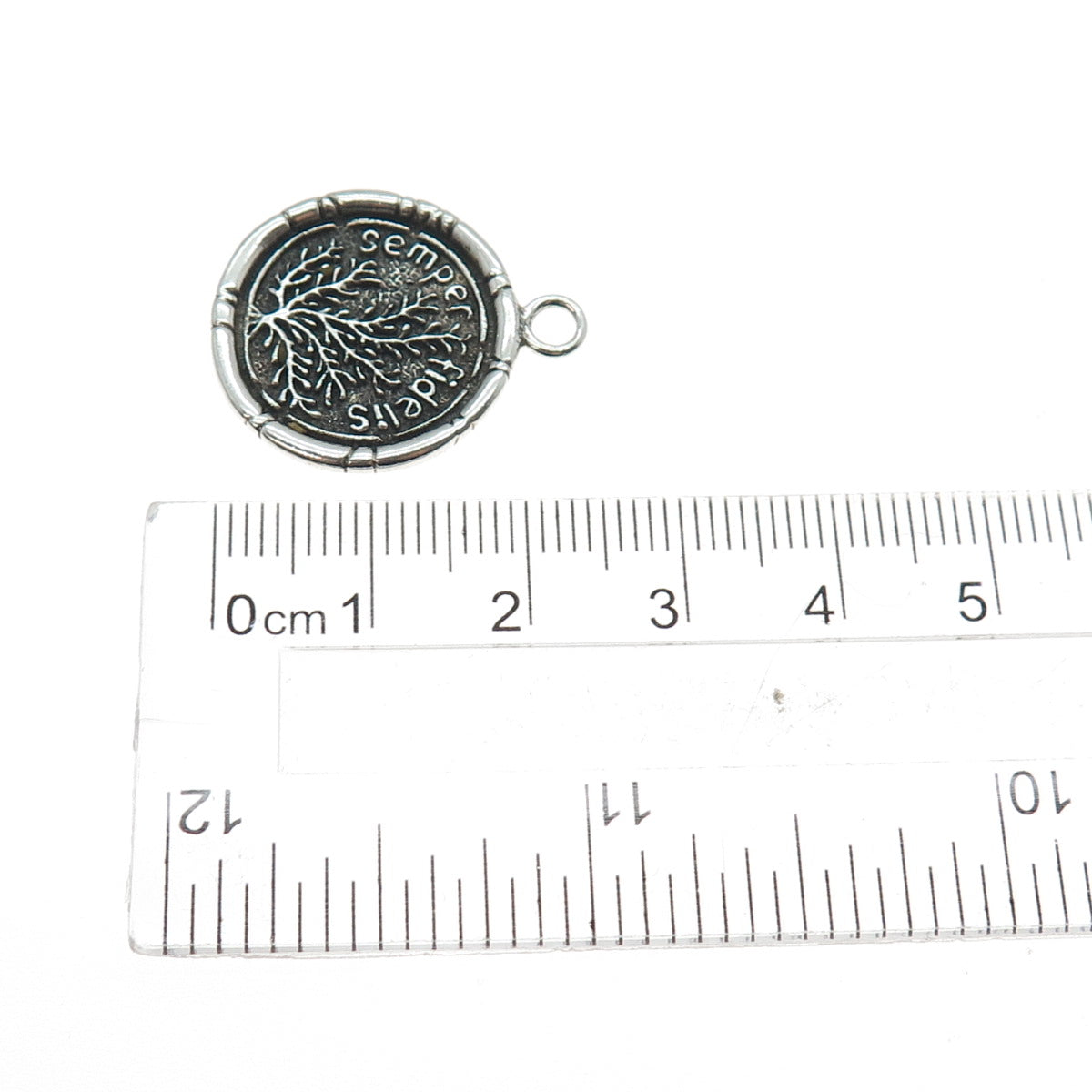 925 Sterling Silver Vintage Semper Fidelis Seal Stamp Oxidized Charm Pendant