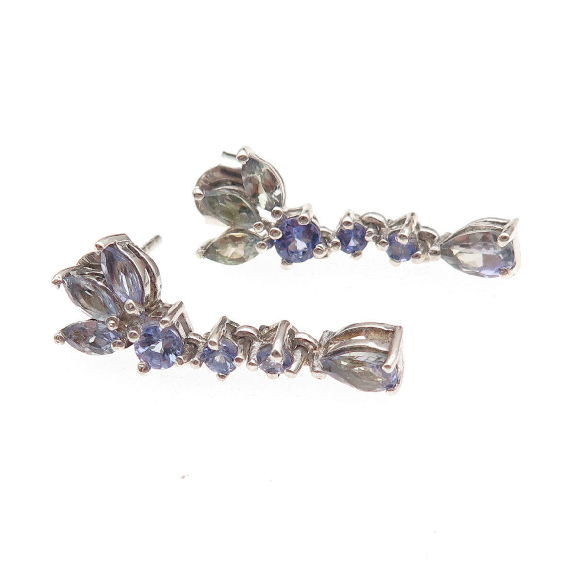 Chuck Clemency 925 Sterling Silver Real Multi-Cut Tanzanite Dangle Earrings