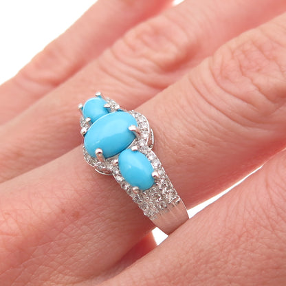 D'Joy 925 Sterling Silver Real Sleeping Beaty Turquoise White Topaz Ring Size 8