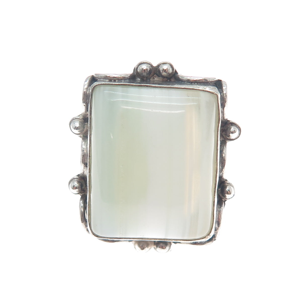 925 Sterling Silver Vintage Real White Agate Gem Oxidized Ring Size 7.75