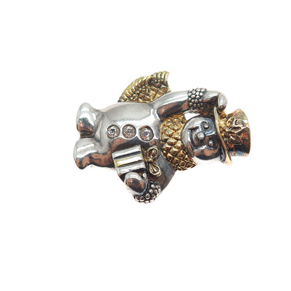 LENOX 925 Sterling Silver 2-Tone Vintage C Z Snowman Slide Pendant