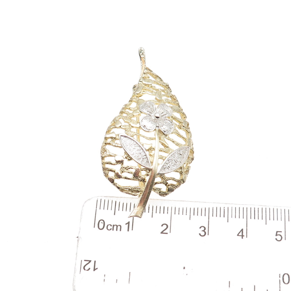 Van Lou 925 Sterling Silver 2-Tone Vintage Germany Floral Pin Brooch