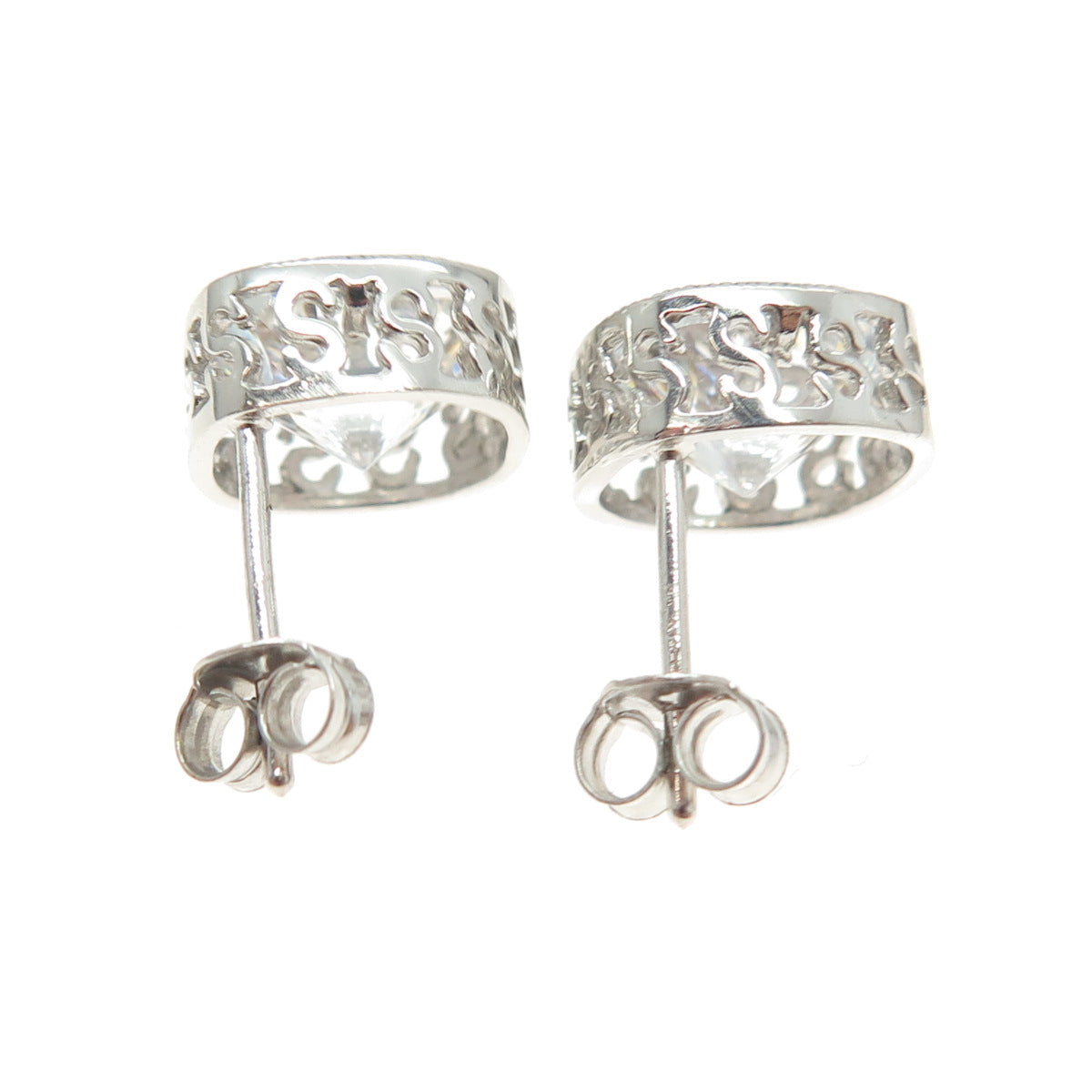 925 Sterling Silver Cushion-Cut Shaped C Z Stud Earrings