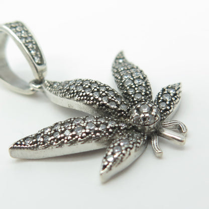 925 Sterling Silver Round-Cut White C Z Cannabis Leaf Pendant