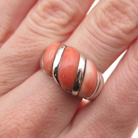 Kabana 925 Sterling Silver Vintage Real Coral Modernist Ring Size 7