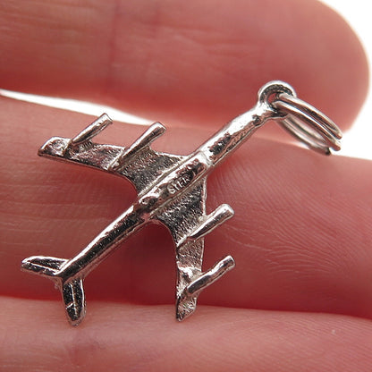 925 Sterling Silver Vintage Airplane 3D Charm Pendant