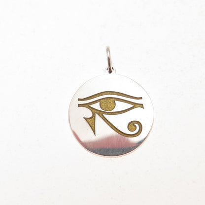 925 Sterling Silver Yellow Enamel Egyptian Eye of Horus Charm Pendant