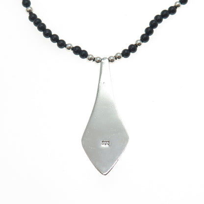 925 Sterling Silver Vintage Real Black Onyx Amethyst Peridot Beaded Necklace 18"