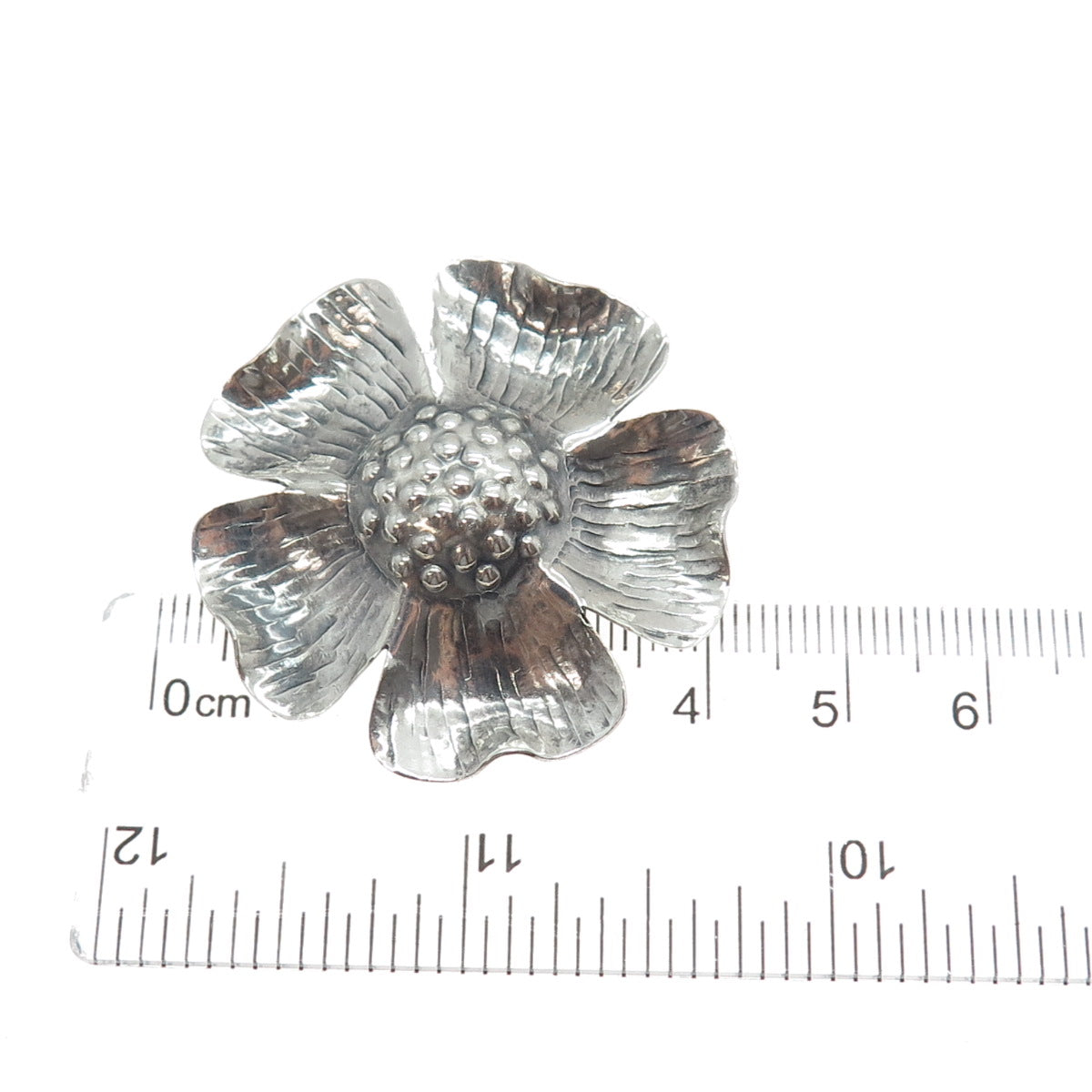 925 Sterling Silver Vintage Flower Blossom Oxidized Handmade Pin Brooch