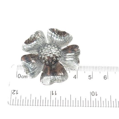 925 Sterling Silver Vintage Flower Blossom Oxidized Handmade Pin Brooch