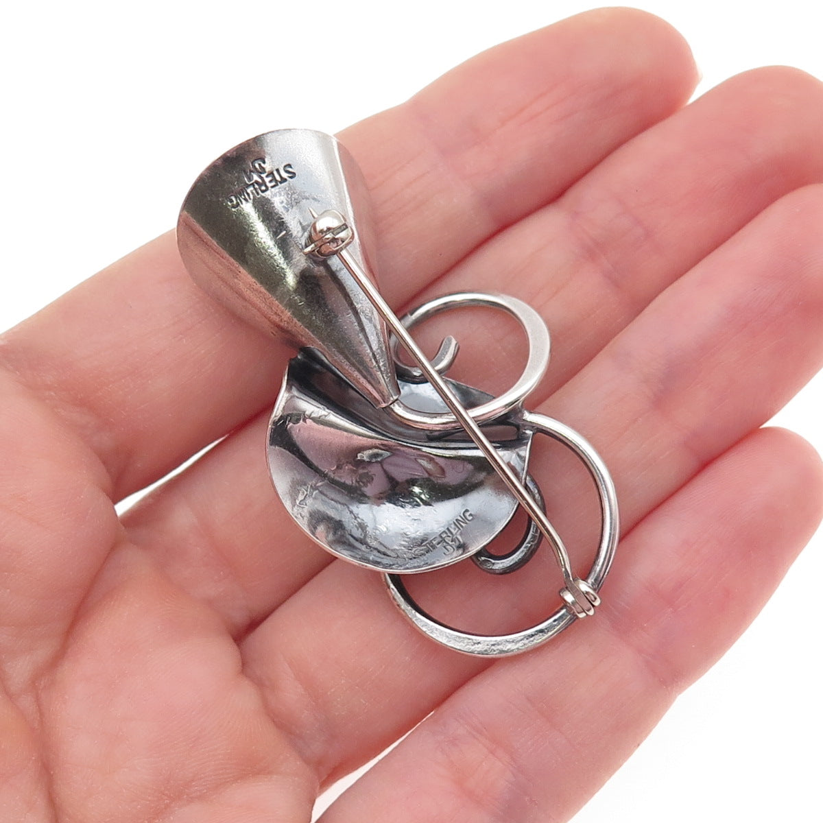 JOSEPH MASANIELLO 925 Sterling Silver Vintage Calla Lily Oxidized Pin Brooch