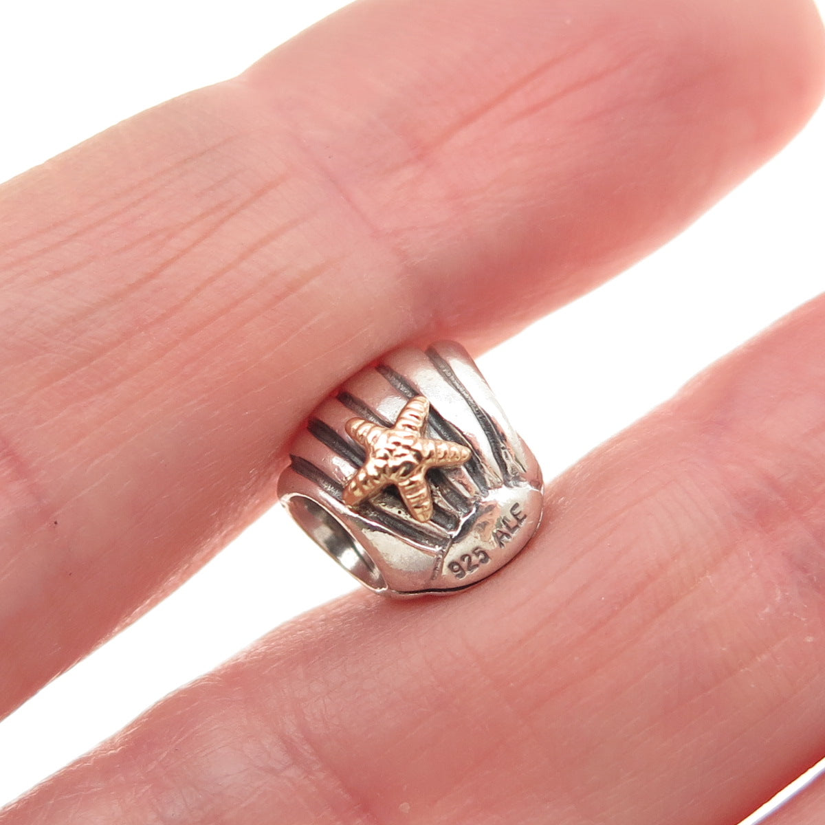PANDORA 925 Sterling Silver & Gold Seashell Starfish Slide Bead Charm