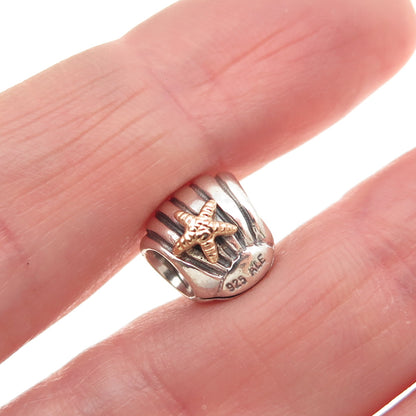 PANDORA 925 Sterling Silver & Gold Seashell Starfish Slide Bead Charm