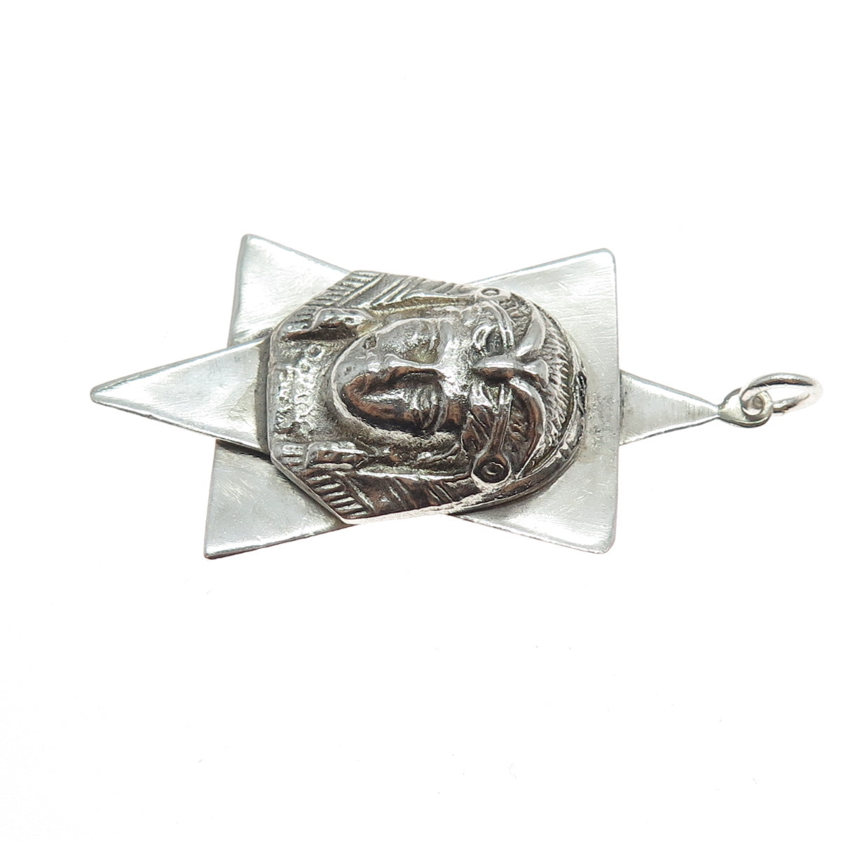 925 Sterling Silver Antique Art Deco Egyptian Pharaoh Star of David Pendant