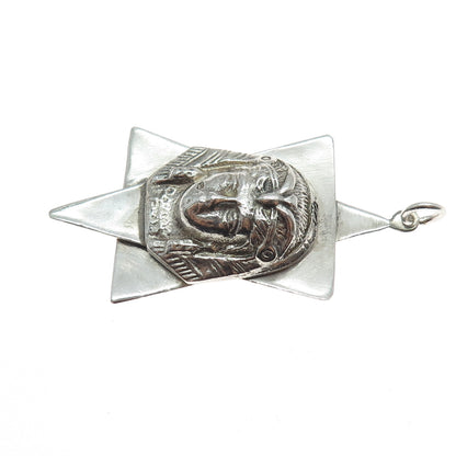 925 Sterling Silver Antique Art Deco Egyptian Pharaoh Star of David Pendant