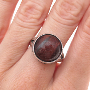 925 Sterling Silver Vintage Real Tiger Iron Modernist Oxidized Ring Size 7.5