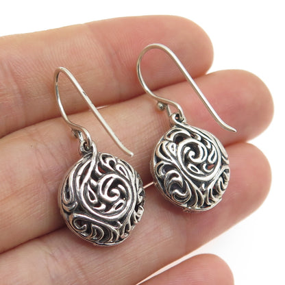 925 Sterling Silver Vintage Modernist Ornate Dangle Earrings