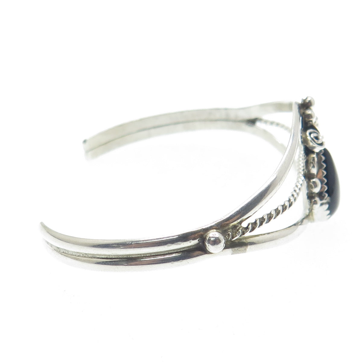 Old Pawn 925 Sterling Silver Vintage Southwestern Black Onyx Cuff Bracelet 6"