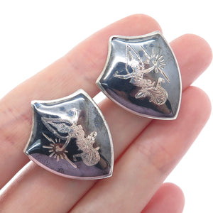 AMFARCO 925 Sterling Silver Antique Siam Niello Hindu Goddess Oxidized Earrings