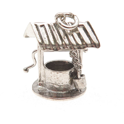 925 Sterling Silver Antique Art Deco Water Well Oxidized 3D Charm Pendant