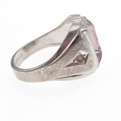 Vargas 925 Sterling Silver Antique Art Deco Lavender Rhinestone Ring Size 11.5