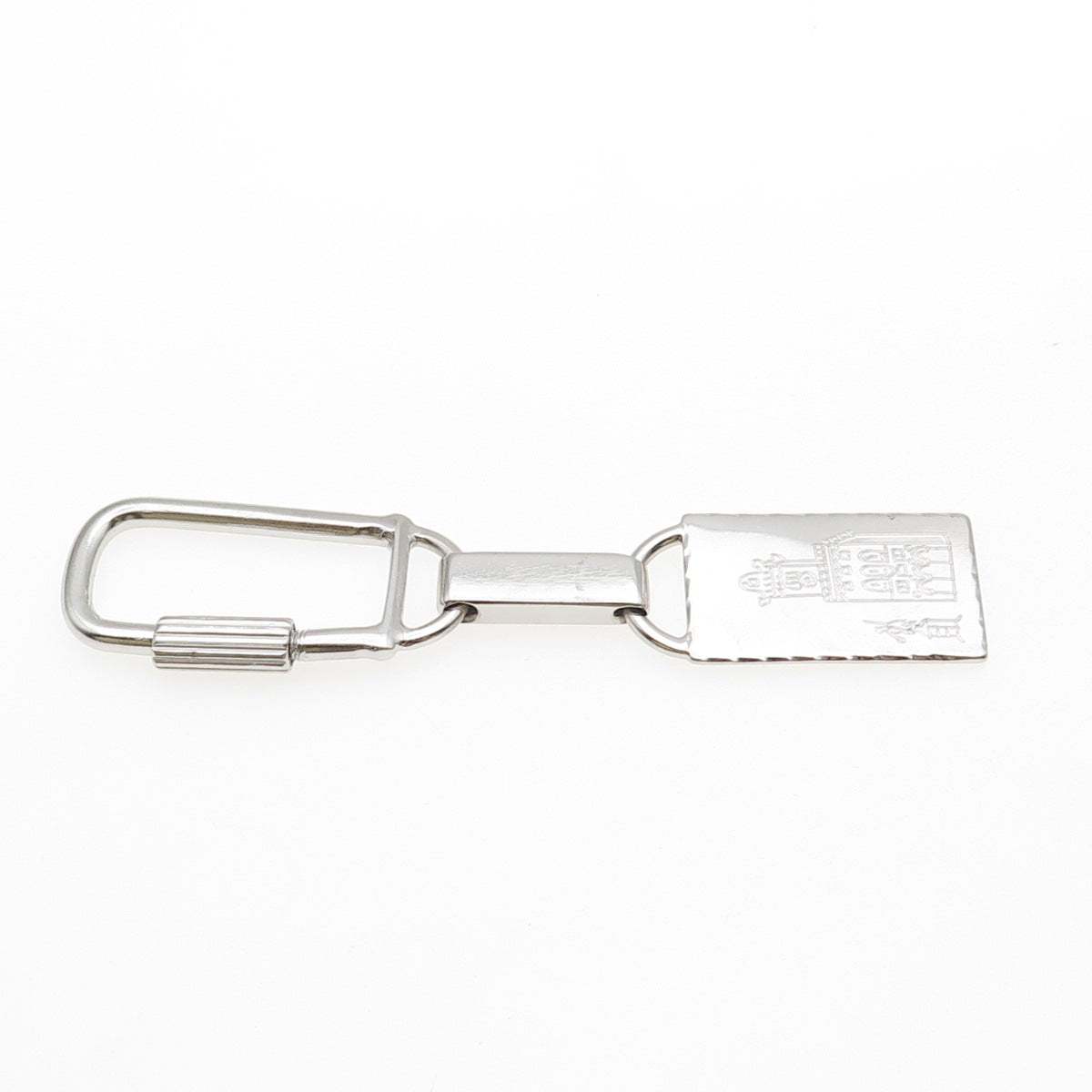 800 Silver Vintage Italy Engraved Chapel Key Fob Ring Holder