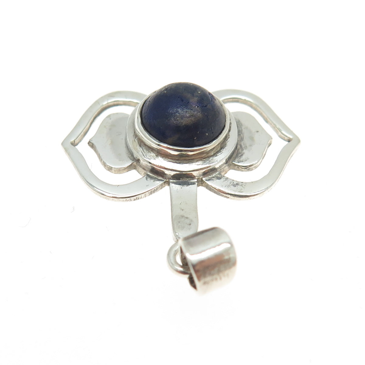 925 Sterling Silver Vintage Real Lapis Lazuli Modernist Floral Pendant