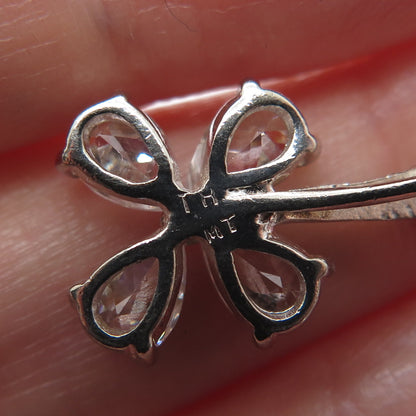 925 Sterling Silver Pear-Cut C Z Flower Charm Pendant