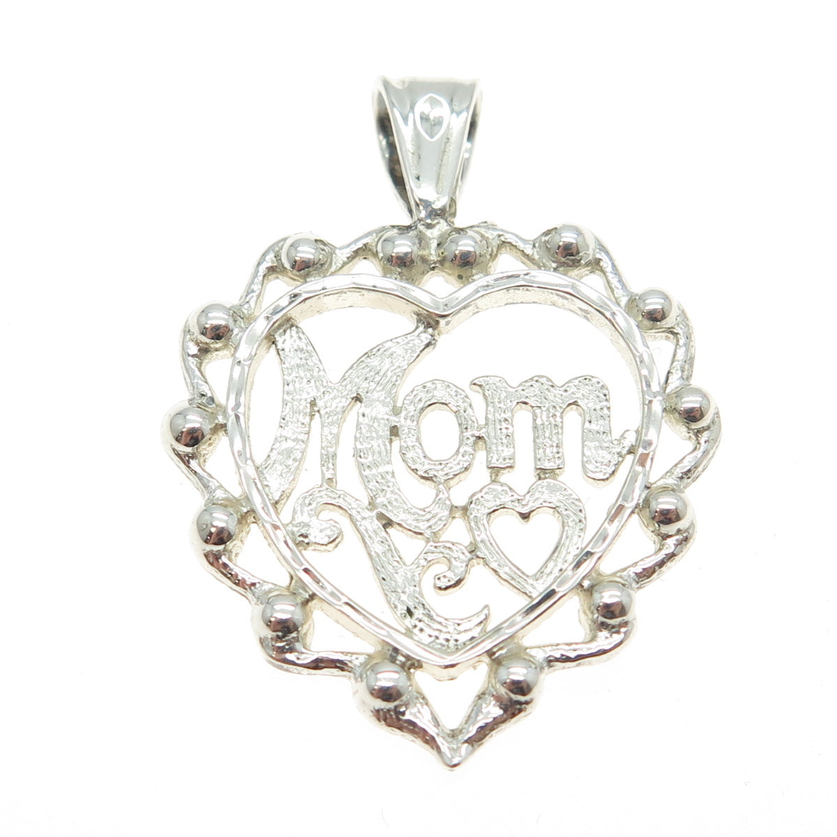 925 Sterling Silver Vintage Bolivia "Mom" Love Heart Pendant