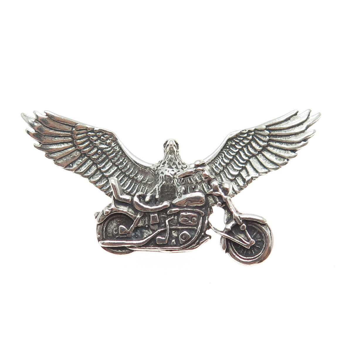 SUN WEST 925 Sterling Vintage Screaming Eagle & Motorcycle Necklace Central Part