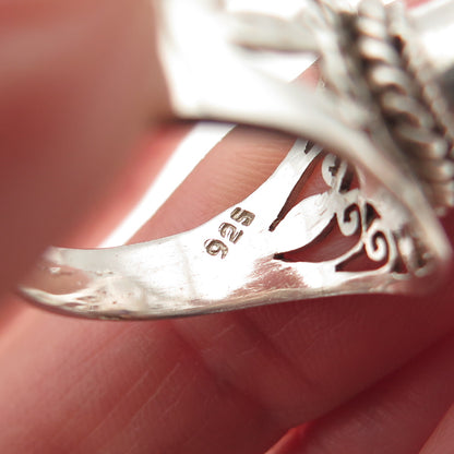 925 Sterling Silver Vintage Real Amethyst Modernist Sun Ring Size 7.75