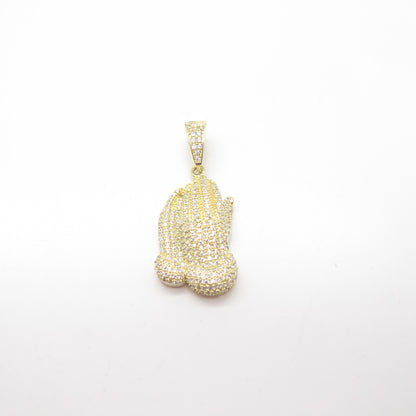 925 Sterling Silver Gold Plated C Z Hands In Prayer Pendant