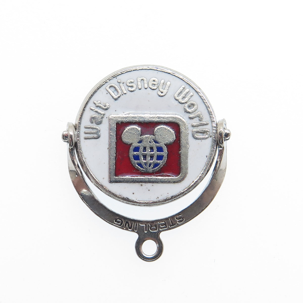 WALT DISNEY Sterling Silver Vintage Enamel Mickey Mouse Reversible Mini Pendant