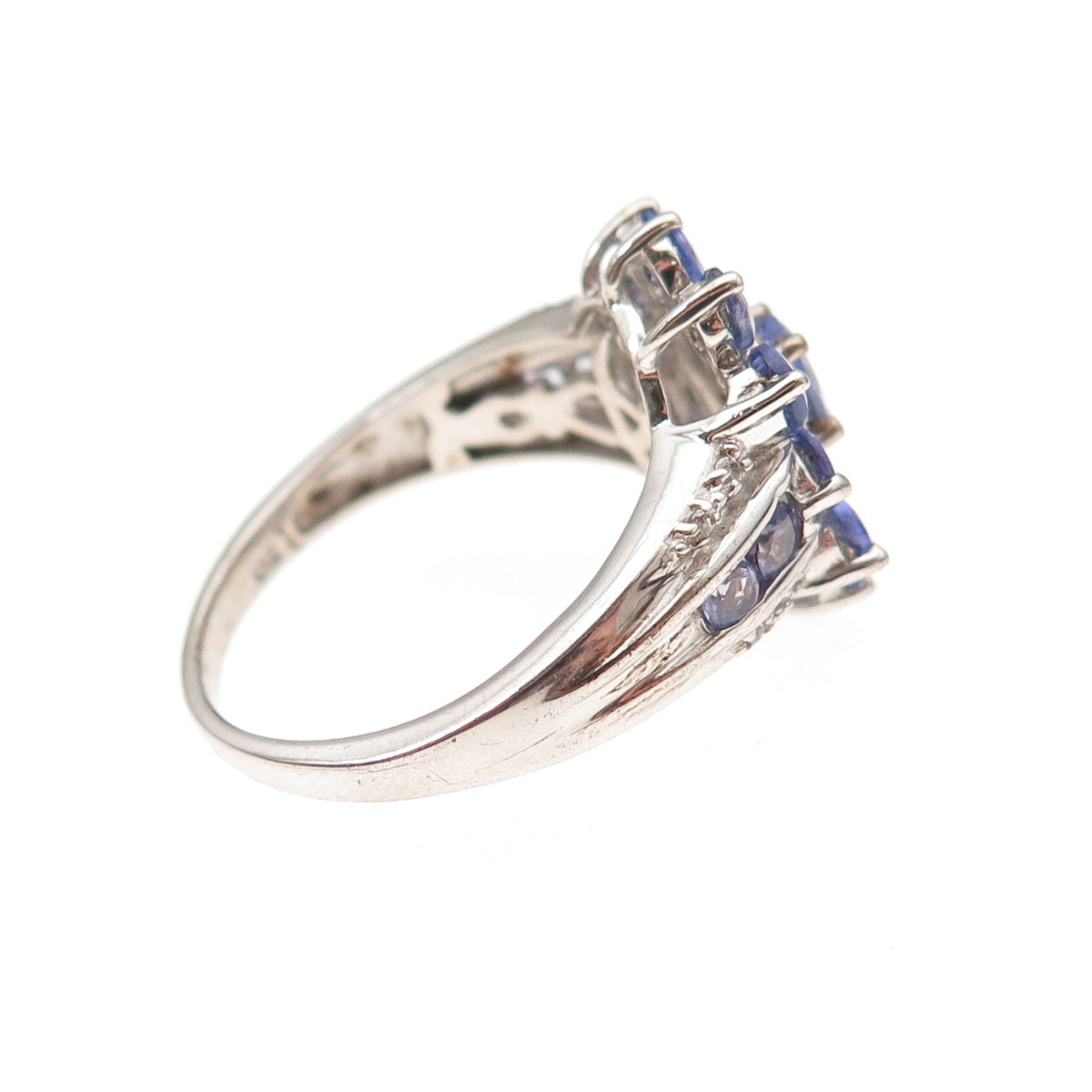 Chuck Clemency 925 Sterling Silver Real Tanzanite & White Topaz Ring Size 8.25