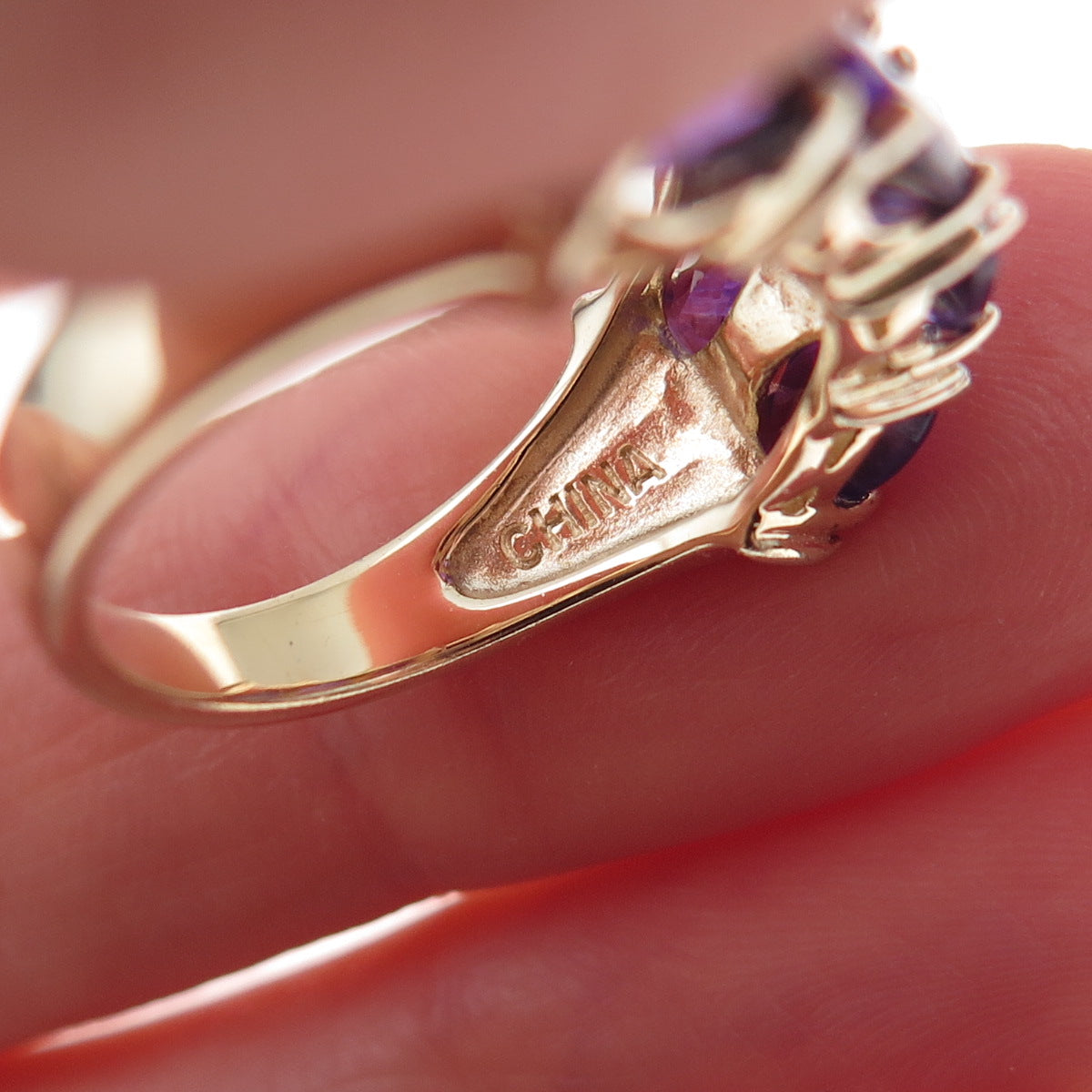 Ross Simons 925 Sterling Silver Gold Plated Real Diamond & Amethyst Ring Size 6