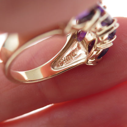 Ross Simons 925 Sterling Silver Gold Plated Real Diamond & Amethyst Ring Size 6