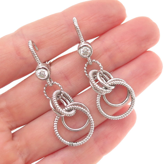 Judith Ripka 925 Sterling Silver C Z Interlocked Circle Dangle Earrings