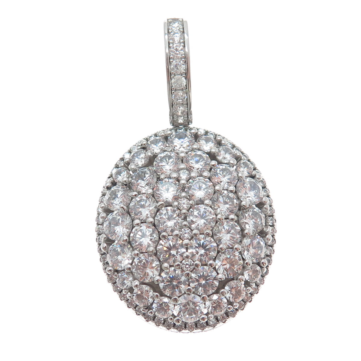 DESIGNS BY YAGI 925 Sterling Round-Cut Shaped C Z Sparkle Oval Pendant