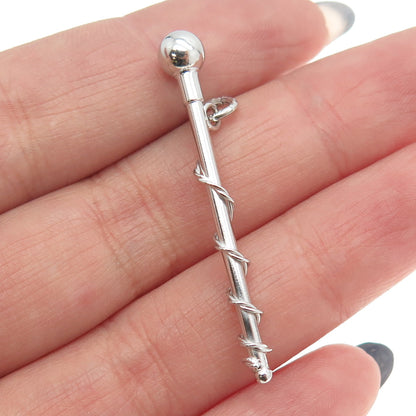 J.M. FISHER 925 Sterling Silver Vintage Drum Majorette Baton 3D Pendant