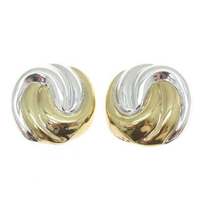 925 Sterling Silver 2-Tone Vintage Mexico Yin Yang Modernist Clip On Earrings